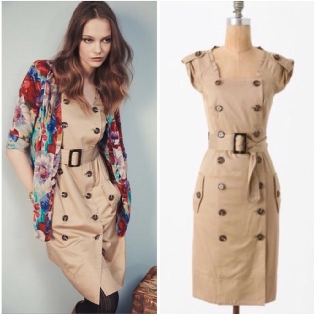 Anthropologie Moulinette Soeurs Tan Button Dress 8